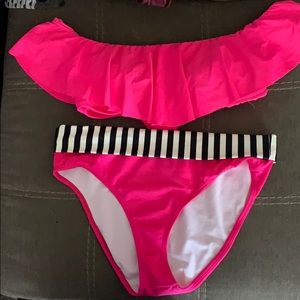 HOT PINK OFF SHOULDER SWIMSUIT